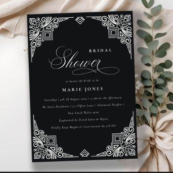 classy black white art deco ornate bridal shower invitation