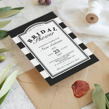 classy black white striped bridal shower invite