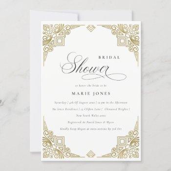 classy elegant gold art deco ornate bridal shower invitation