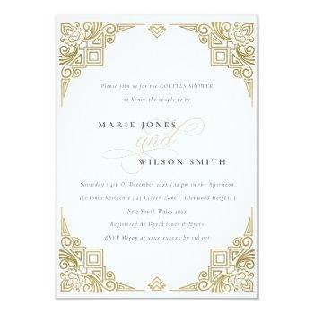 Classy Elegant Gold Art Deco Ornate Couples Shower Invitation Front View