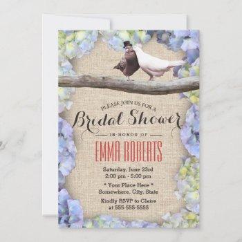classy love birds hydrangea flowers bridal shower invitation