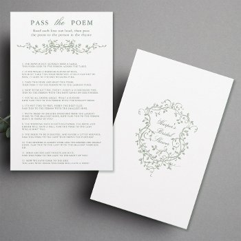 classy sage green floral 'pass the poem' game 