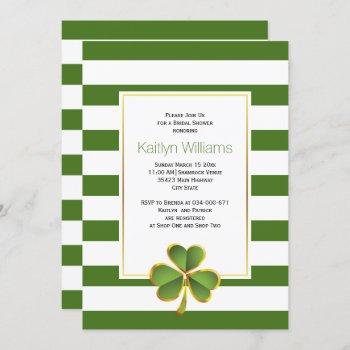 clover, green stripes irish wedding bridal shower invitation