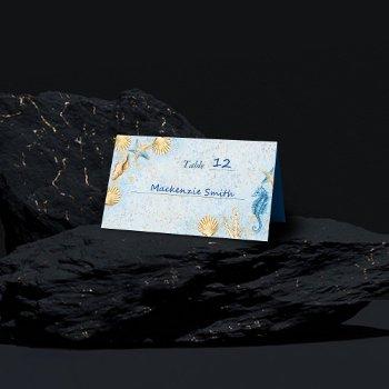 coastal chic | modern blue and gold under the sea place card