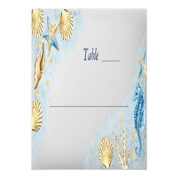 Coastal Chic | Modern Blue And Gold Under The Sea Place Card Front View