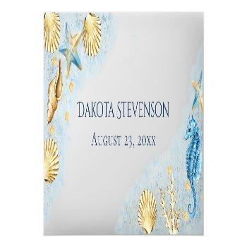 Coastal Chic | Modern Blue And Gold Under The Sea Place Card Front View