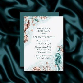 coastal chic | teal and coral reef bridal shower invitation