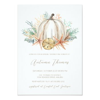 Coastal Fall Pumpkin & Seashells Bridal Shower  Invitation Front View