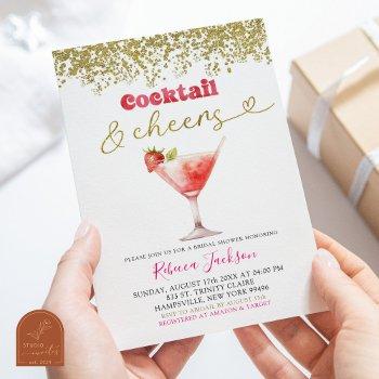 cocktail and cheers pink gold bridal shower invitation