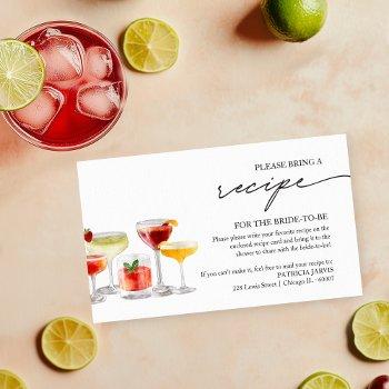 cocktail party bridal shower recipe request enclosure card