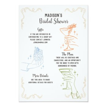 Colorful Cocktail Party Bridal Shower Party Invite Front View