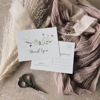 colorful dainty wild flowers thank you postcard