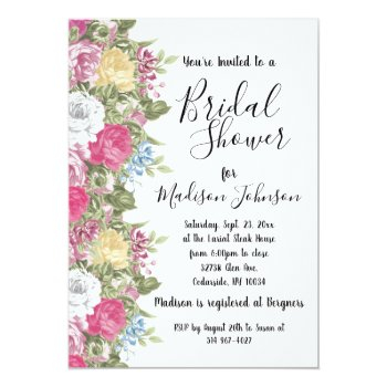 Colorful Flower Blooms Bridal Shower Invitation Front View