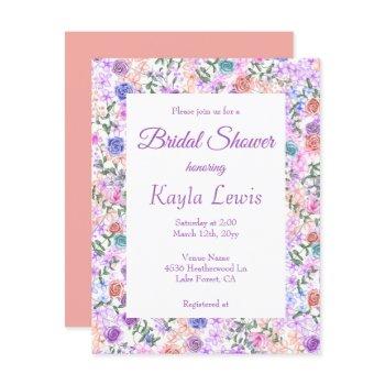 colorful lilac, peach, pink, blue bridal shower invitation