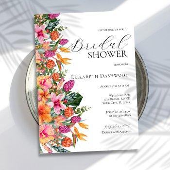 colorful pink orange tropical floral bridal shower invitation