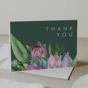 colorful tropical floral | green thank you card