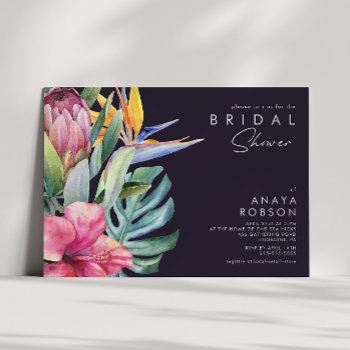 colorful tropical floral | purple bridal shower invitation