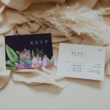 colorful tropical floral | purple wedding rsvp postcard