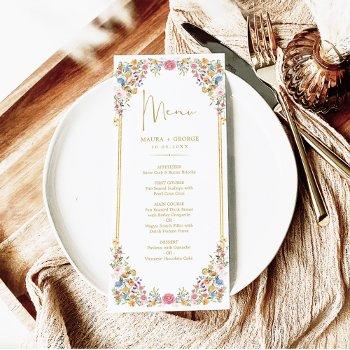 colorful wildflower meadow wedding menu card