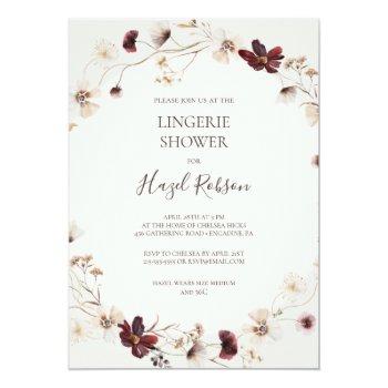 Copper Burgundy Wildflower | Beige Lingerie Shower Invitation Front View