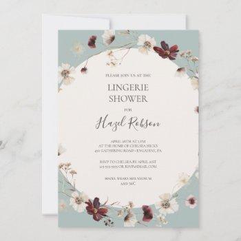 copper burgundy wildflower | teal lingerie shower invitation