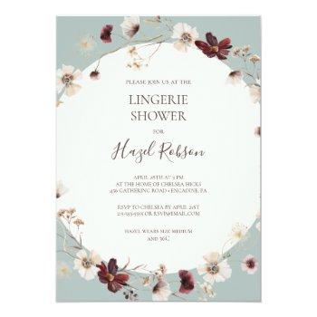 Copper Burgundy Wildflower | Teal Lingerie Shower Invitation Front View