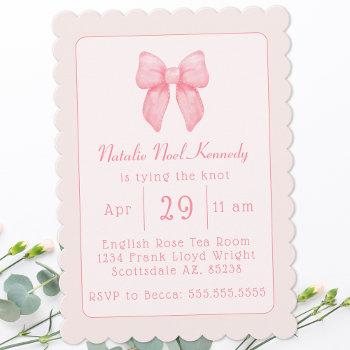 Coquette Aesthetic Bridal Shower Cute Pink Bow Invitation Front View