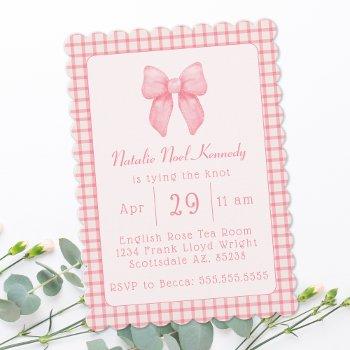coquette aesthetic bridal shower cute pink bow invitation