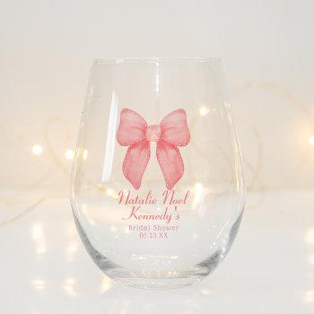 coquette aesthetic cute pink bow personalized stemless wine glass