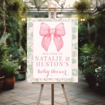 coquette aesthetic pink bow baby shower welcome foam board