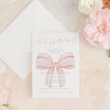 coquette bow she's tying the knot bridal shower invitation