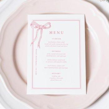 coquette pink bow bridal shower menu