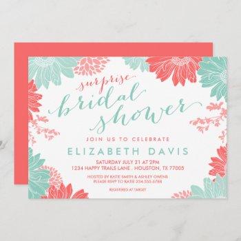 coral and mint floral surprise bridal shower invitation