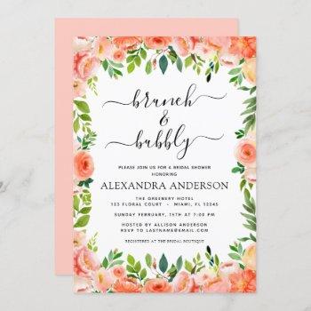 coral peach brunch & bubbly bridal shower invitation