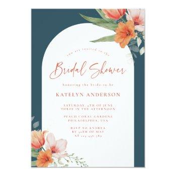 Coral Peach Floral Arch Teal Blue Front View