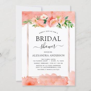 coral peach floral geometric bridal shower invitation