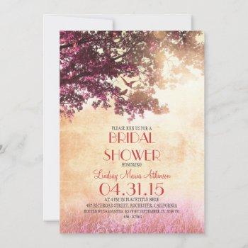 coral pink old oak tree & love birds bridal shower invitation