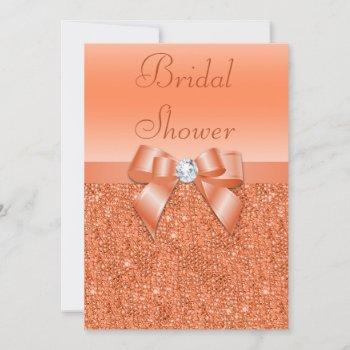 coral printed sequins bow & diamond bridal shower invitation