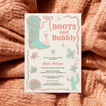 coral scribbles boots bubbly bridal shower invitation