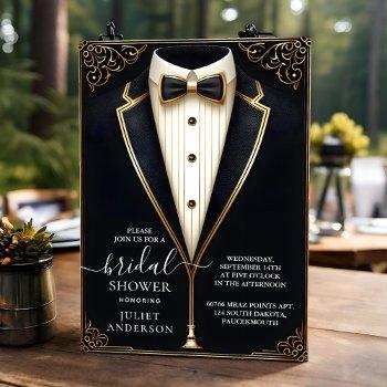 costume men tuxedo bold black tie bridal shower invitation