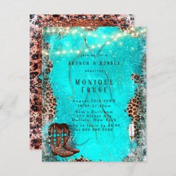 country turquoise cowboy boots brunch & bubbly invitation