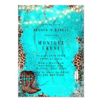 Country Turquoise Cowboy Boots Brunch & Bubbly Invitation Front View