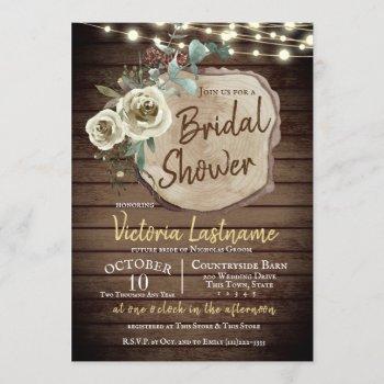 country wood tree slice rustic string lights invitation