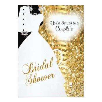 Couple's Bridal Shower In An Elegant Gold Glitter Invitation Front View