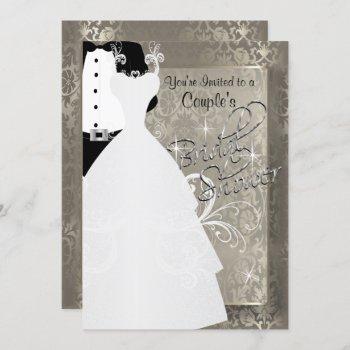 couple's bridal shower in antique damask silver invitation