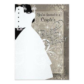 Couple's Bridal Shower In Antique Damask Silver Invitation Front View