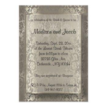 Couple's Bridal Shower In Antique Damask Silver Invitation Front View