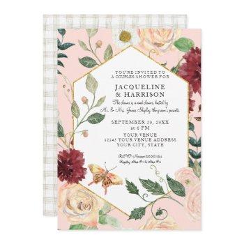 couples shower watercolor blush coral floral art invitation