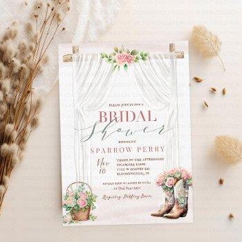 cowgirl western rustic floral bridal shower  invitation