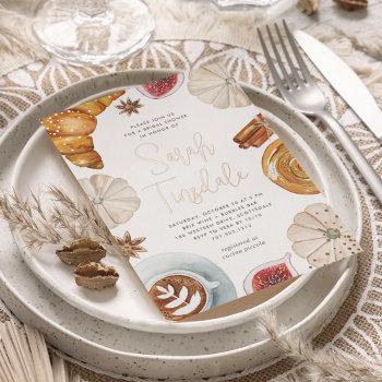 cozy fall bridal shower brunch rose gold foil invitation